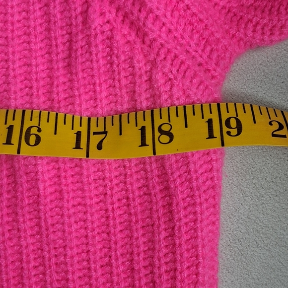 360 Cashmere XS Hot Neon Pink Cropped Chunky Knit Sweater Relaxed Boxy Luxury - Picture 8 of 9